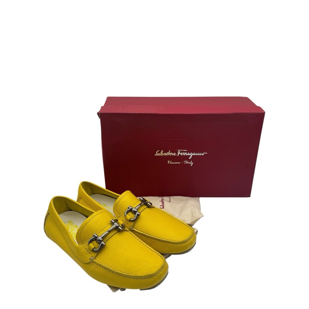 Salvatore Ferragamo Yellow Leather‎ Driver Loafers Shoes New  Sz 7